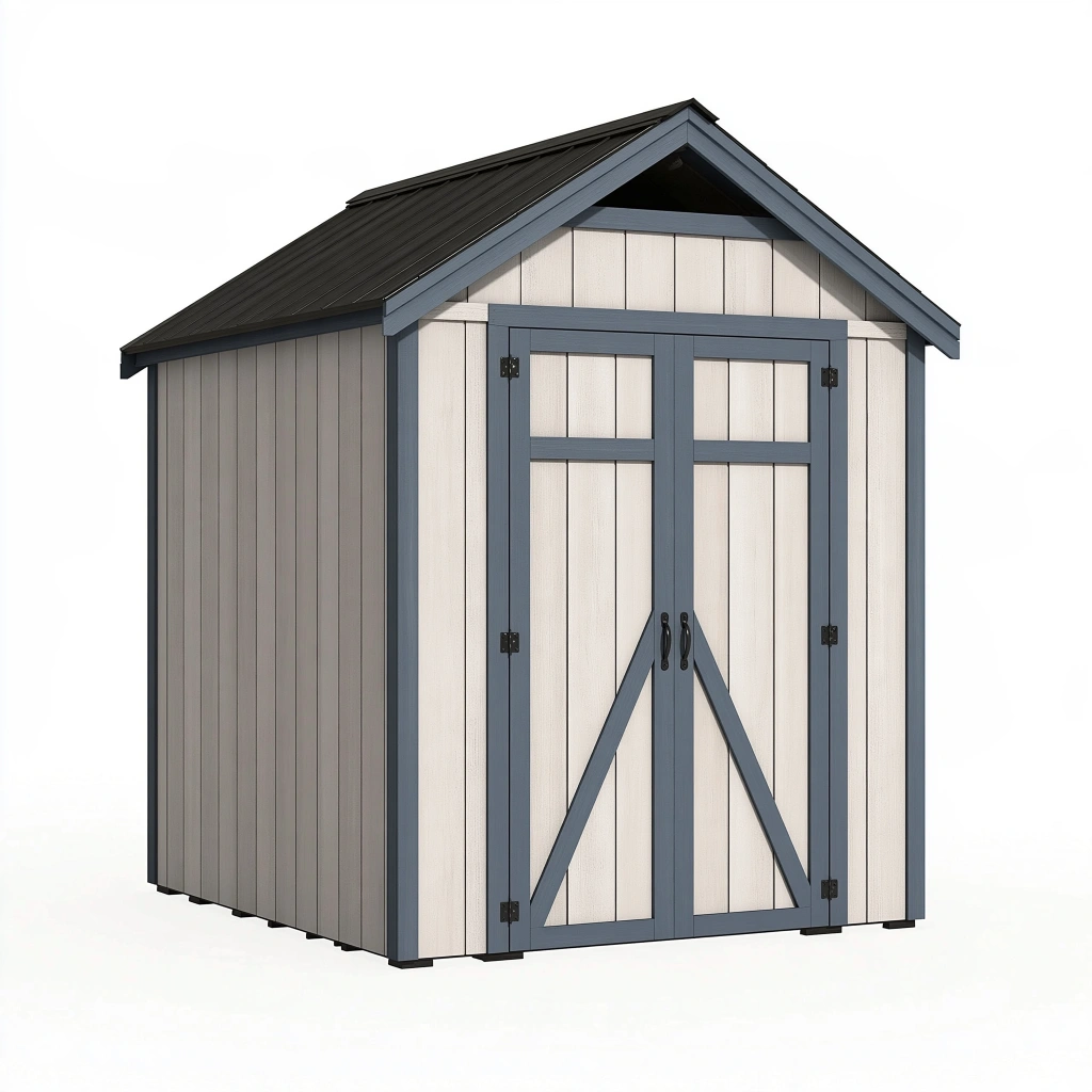 Abri de jardin 180 x 120 x 200 cm en résine beige et gris anthracite à double porte