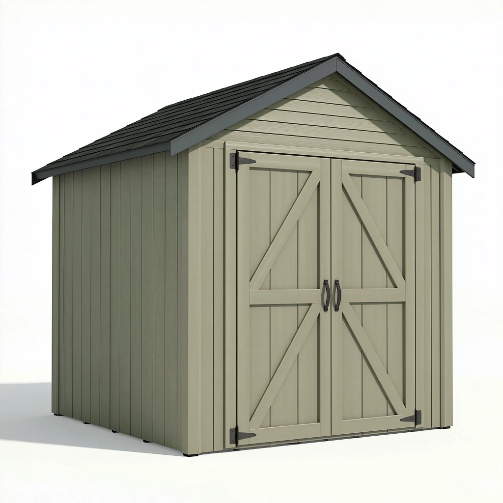 Abri de jardin 183 x 122 x 203 cm en résine vert sauge à double porte style chalet