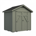 Abri de jardin 185 x 185 x 225 cm en résine vert gris double porte toit à deux pentes