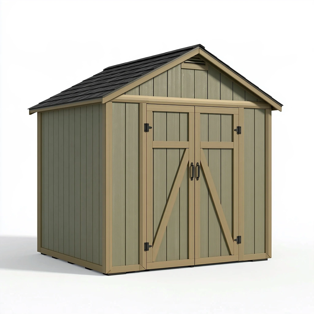 Abri de jardin 183 x 122 x 195 cm en résine kaki et beige à double porte