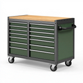 Servante d'atelier 120 x 46 x 96 cm en acier vert avec plateau en bois et tiroirs mobile