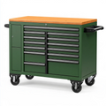 Établi roulant 120 x 60 x 95 cm en acier vert avec plateau en bois et rangements