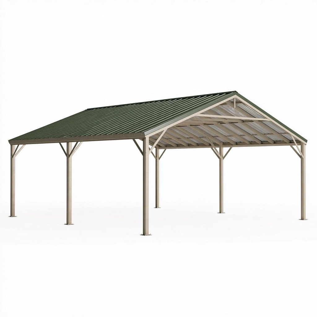 Abri voiture 600 x 300 x 270 cm en acier vert avec toit à deux pentes