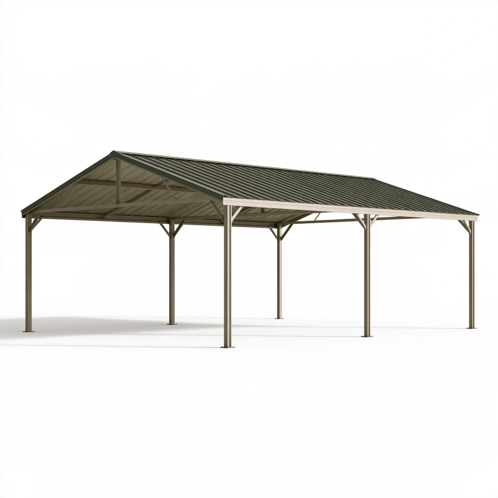 Abri voiture 600 x 300 x 270 cm en métal gris avec toit à deux pentes