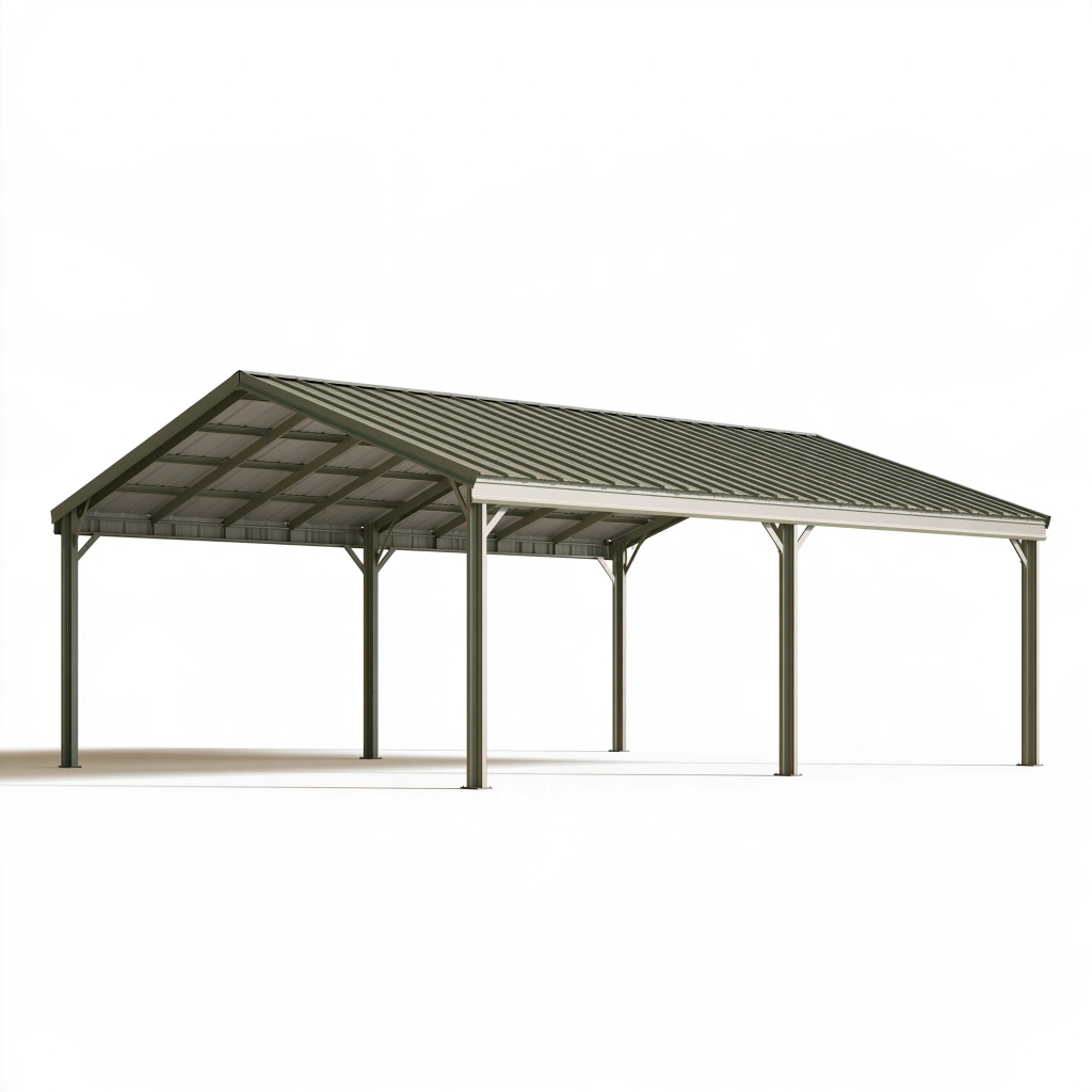 Abri voiture 600 x 300 x 270 cm en acier gris anthracite avec toit à deux pentes