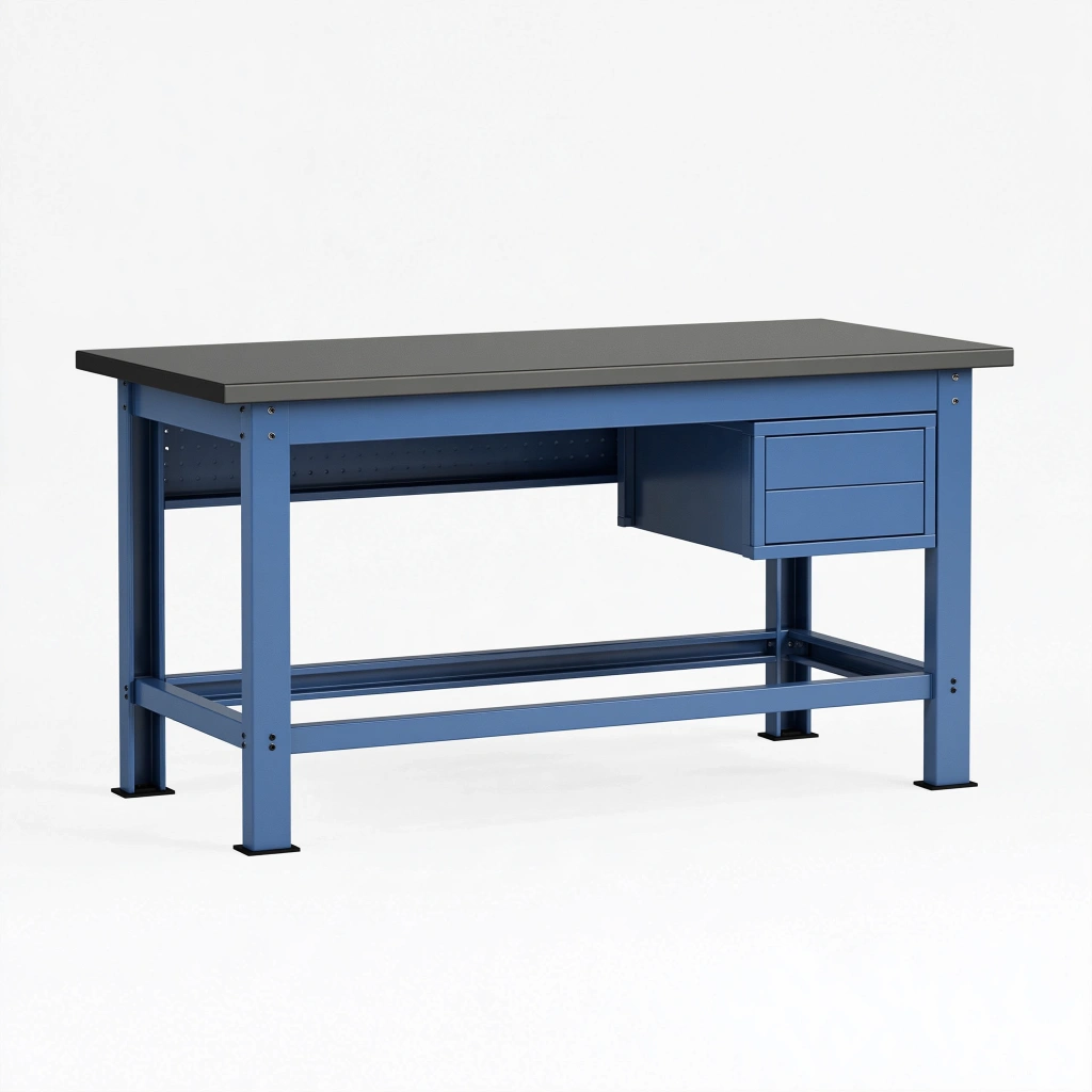 Établi d'atelier 160 x 70 x 90 cm en acier bleu et noir avec 2 tiroirs