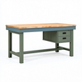 Établi 150 x 75 x 90 cm en bois et métal vert bleu avec 2 tiroirs