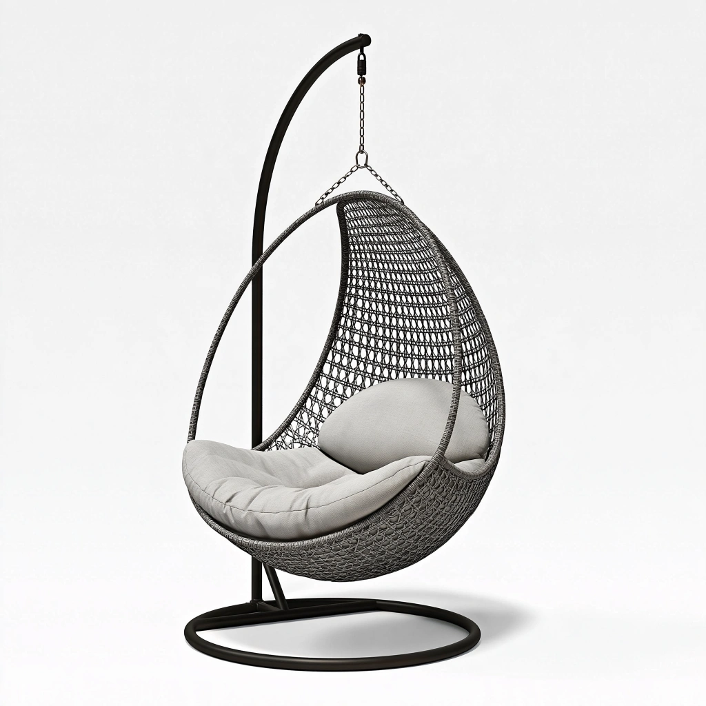 Fauteuil suspendu 105 x 105 x 195 cm en métal et résine tressée noir gris style contemporain