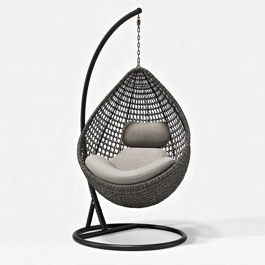 Fauteuil suspendu 105 x 105 x 195 cm en résine tressée noir et gris pour détente style contemporain