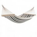 Hamac 320 x 140 cm en tissu rayé beige et gris avec barres en bois pour extérieur