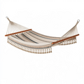 Hamac 200 x 100 cm en coton beige à rayures avec barres en bois style bohème
