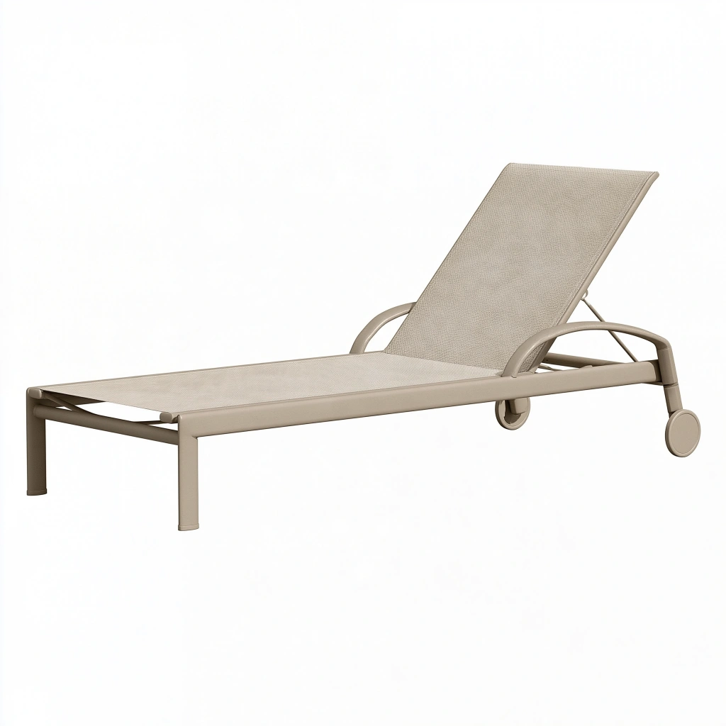 Bain de soleil 200 x 70 x 90 cm en aluminium taupe et beige inclinable à roulettes