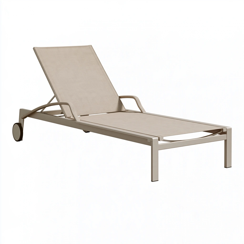 Bain de soleil 200 x 70 cm en aluminium beige inclinable à roulettes pour extérieur