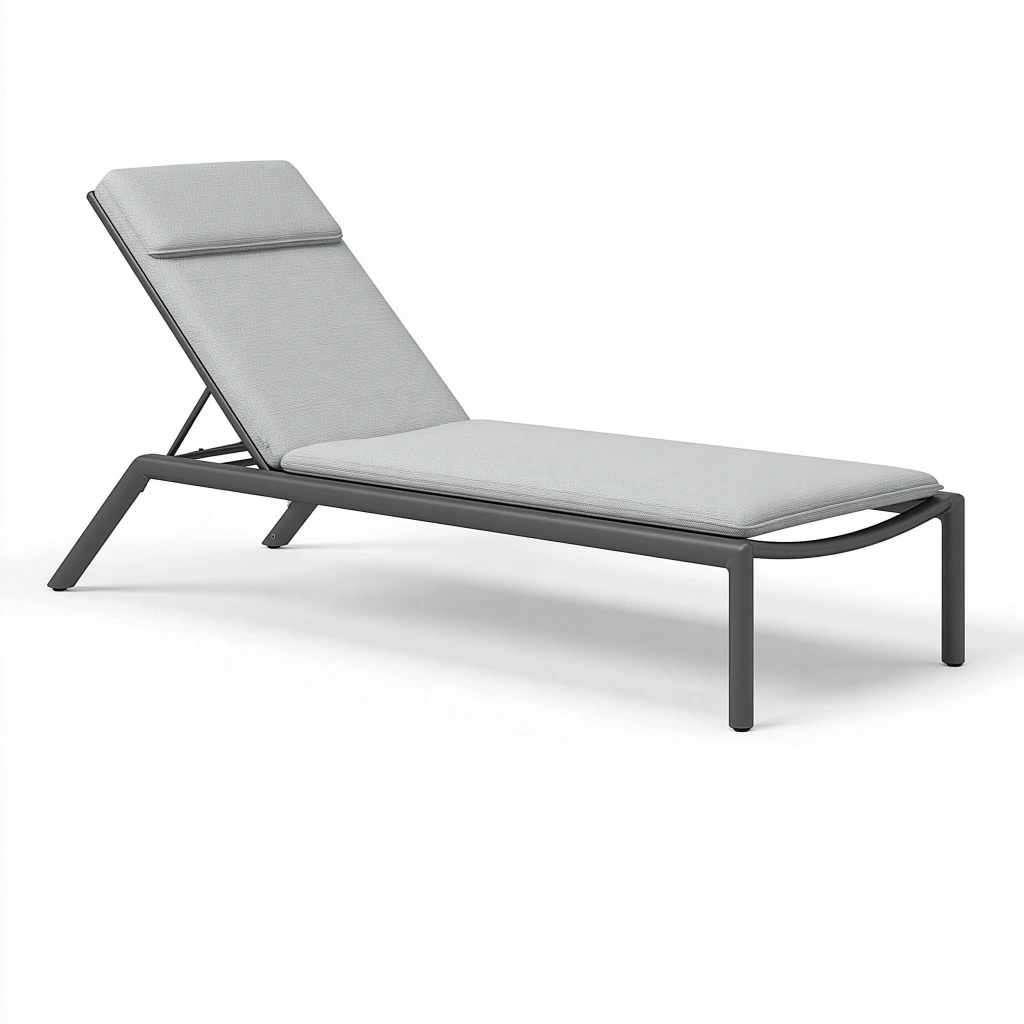 Chaise longue de jardin 200 x 65 cm en métal gris avec coussin dossier réglable