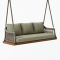 Balancelle de jardin 180 x 75 x 65 cm en bois corde et textile vert kaki suspendue 3 places