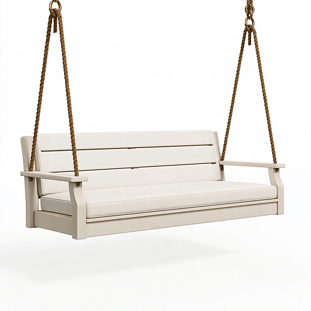 Balancelle suspendue 140 x 70 x 60 cm en bois blanc et corde pour jardin style rustique
