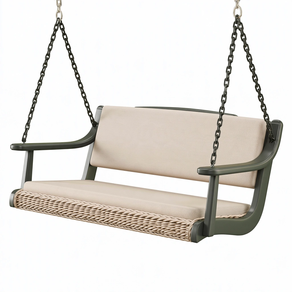 Balancelle suspendue 2 places 125 x 65 x 55 cm en métal et textile beige vert pour extérieur