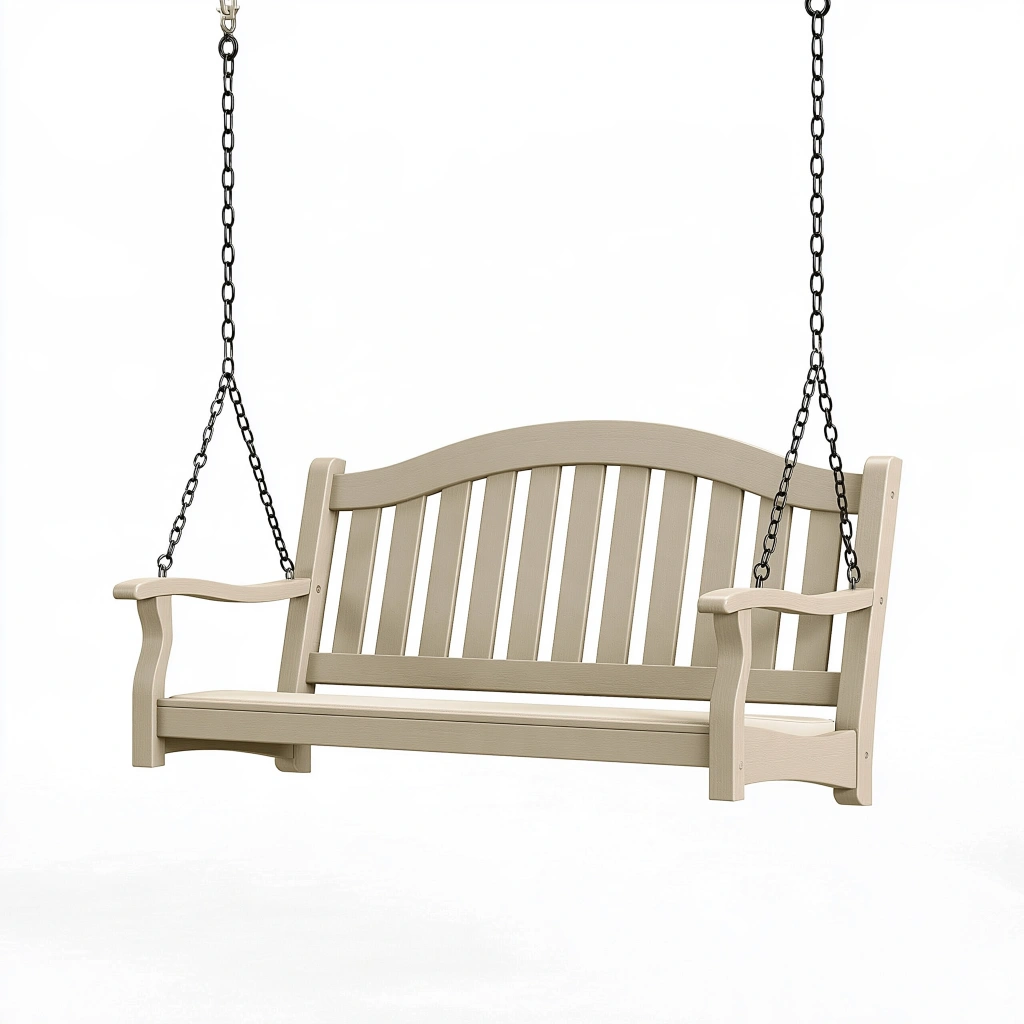 Balancelle de jardin 150 x 65 x 60 cm en bois beige avec chaînes métalliques style classique