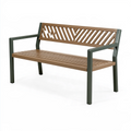 Banc de jardin 120 cm en métal marron et vert à dossier ajouré