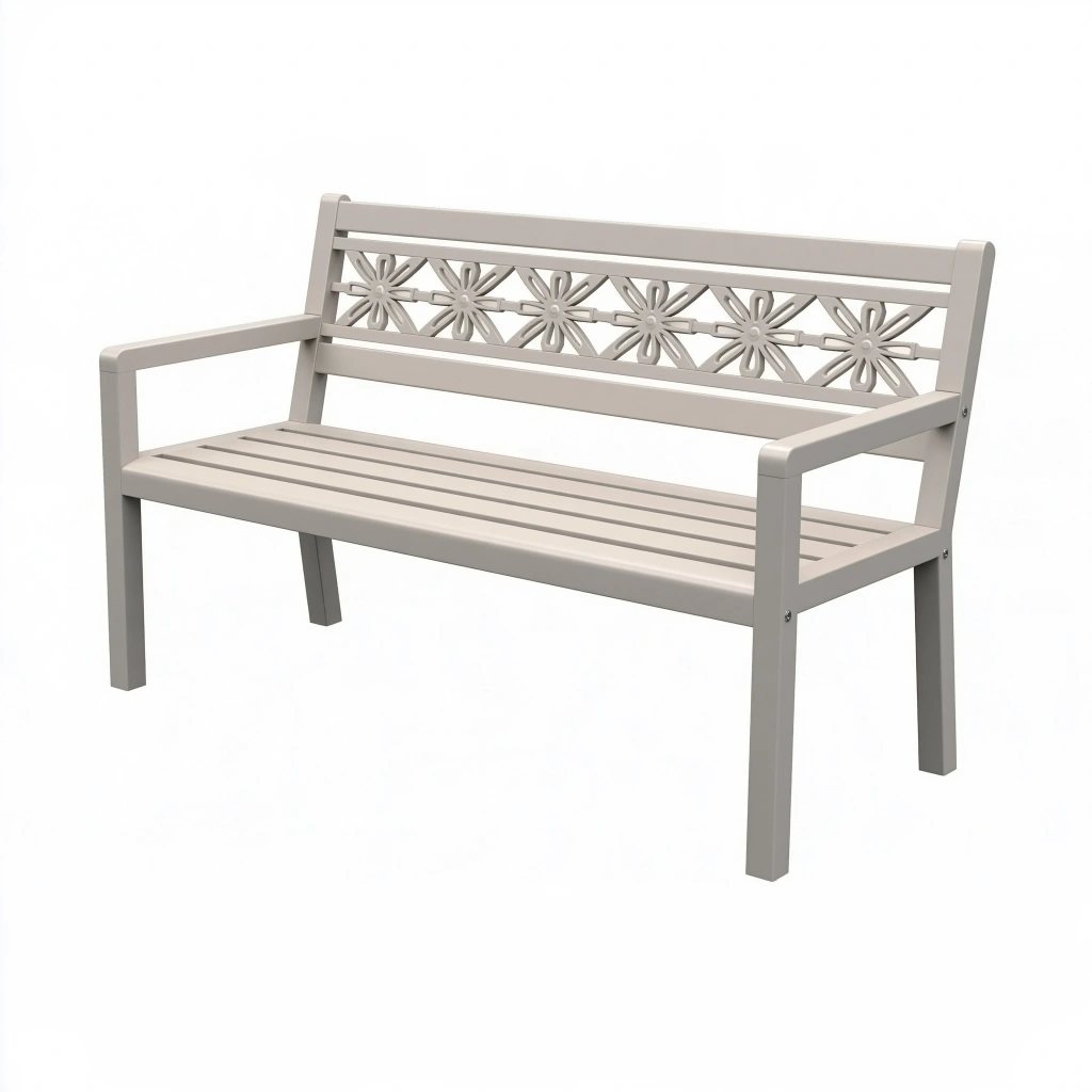 Banc de jardin 122 x 61 x 81 cm en acier gris avec dossier floral