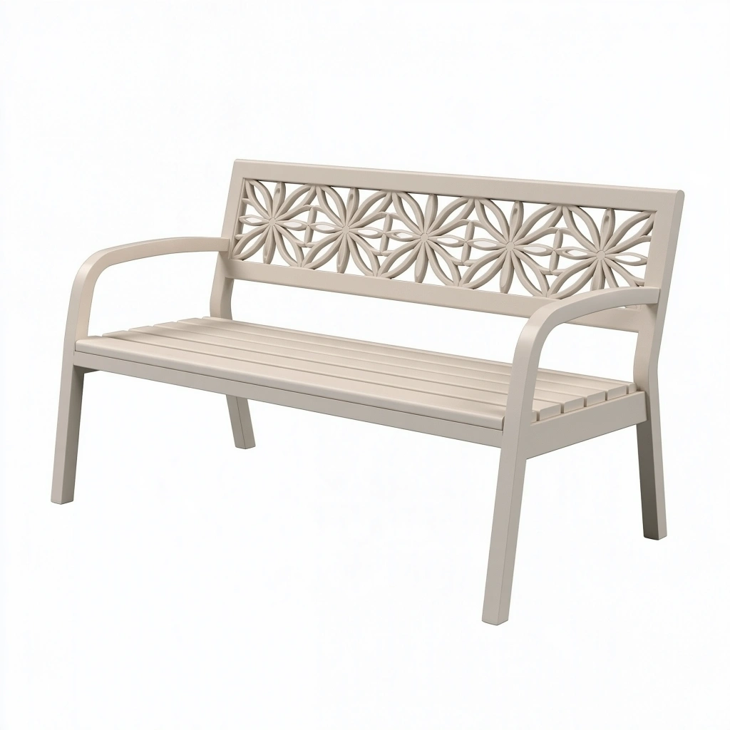 Banc de jardin 122 x 62 x 88 cm en plastique beige à dossier floral